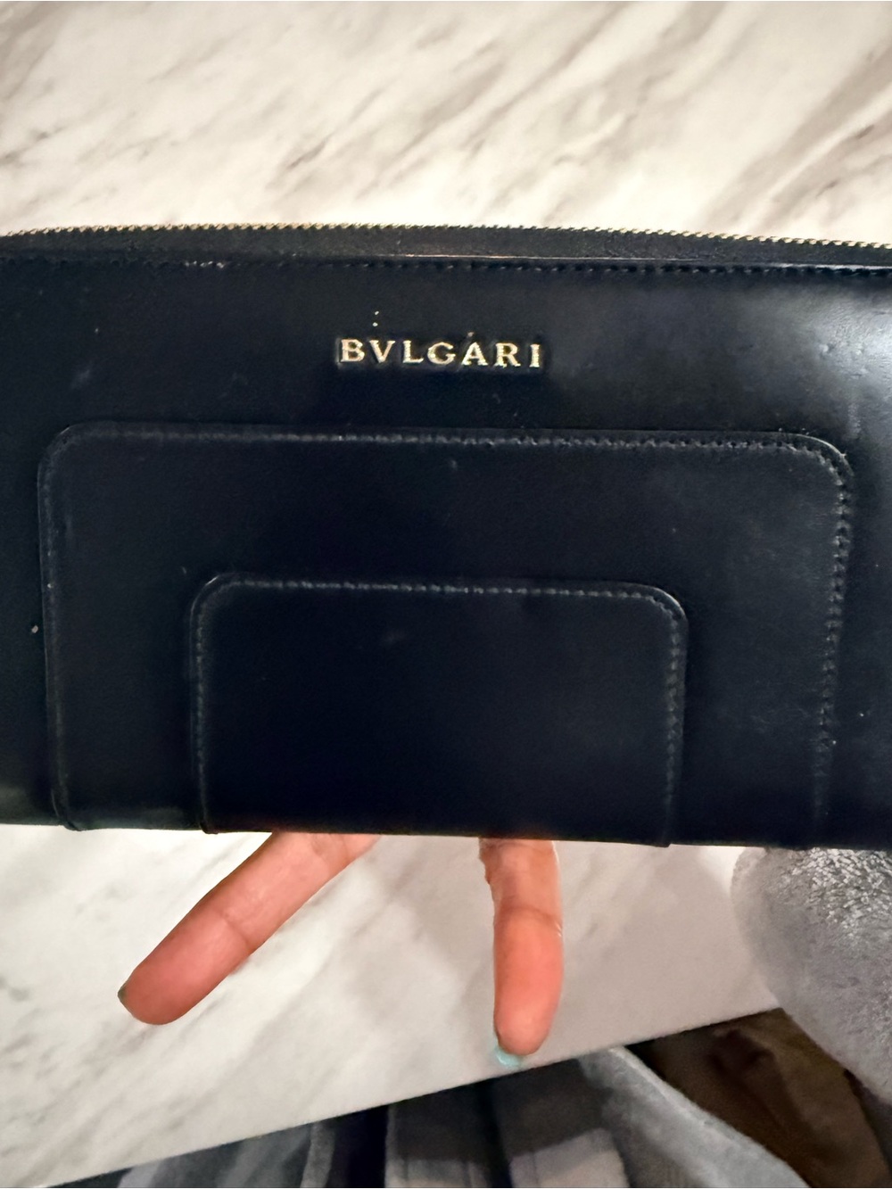 Bvlgari Black Leather Zip Wallet